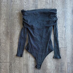Abercrombie Sparkle Off-Shoulder Long Sleeve One-Piece Bodysuit - Black